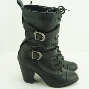KACIA Model No. 327112 Women’s Black Leather Heeled Boots Size 8M